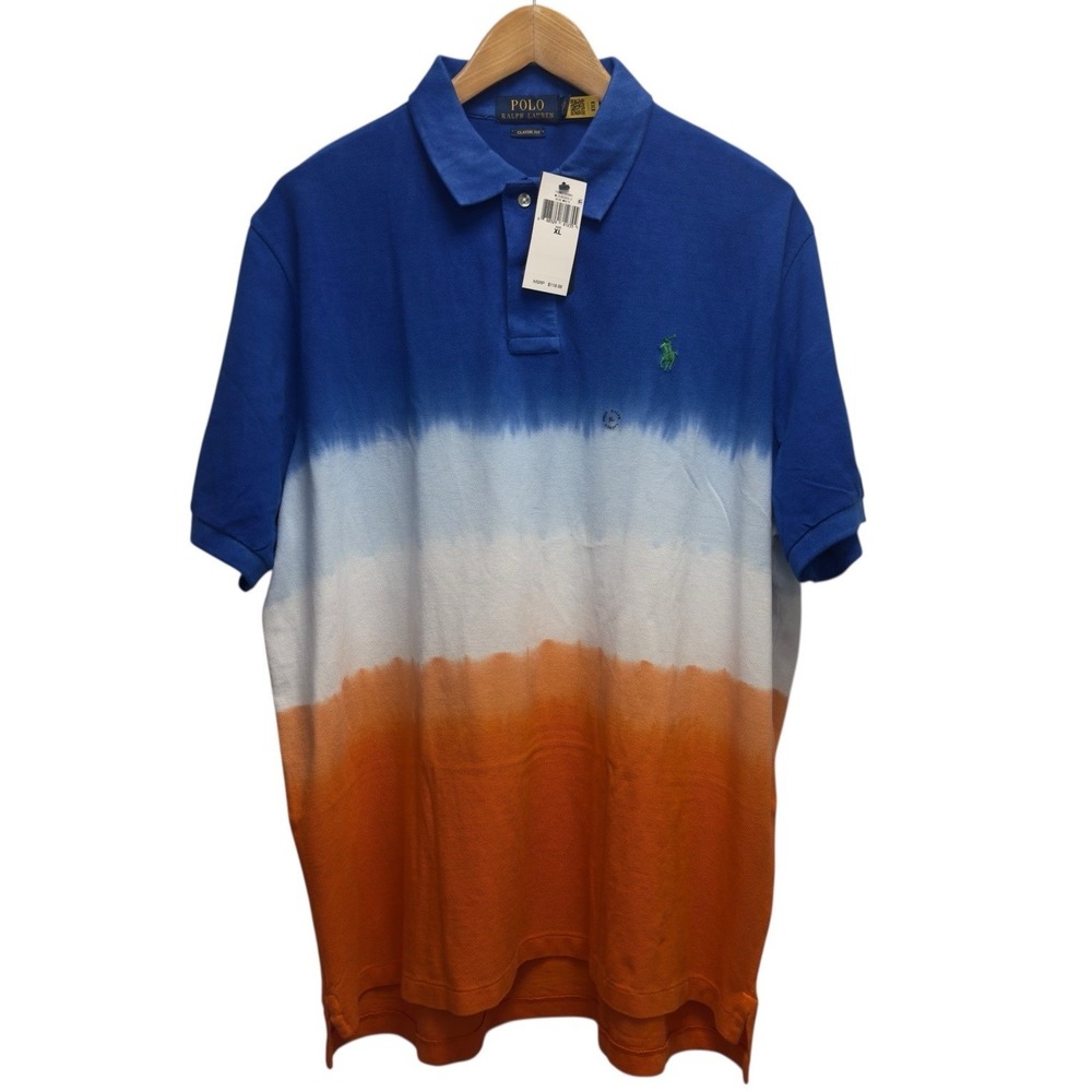 Polo Ralph Lauren NEW Men's XL Classic Blue/Orange Tie-Dye Ombre Pony Pique Polo